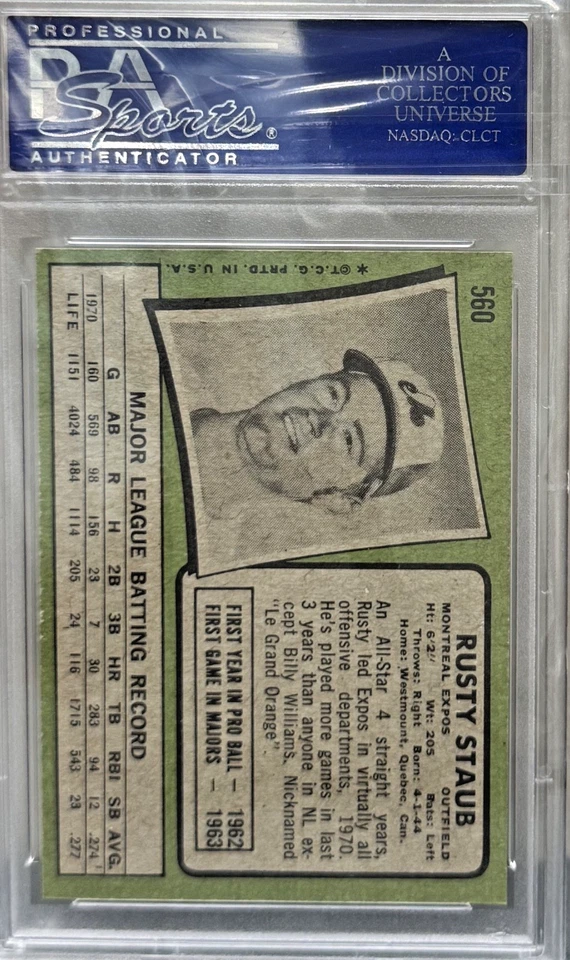 1971 Topps Rusty Staub #560 PSA 8 - Image 2 of 2