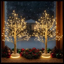 Rustic White Birch Tree Lamp with 6 Modes - Perfect for Cozy Holiday Ambiance