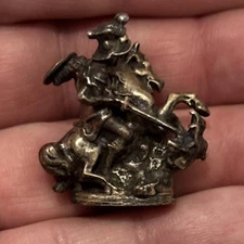 Antique Continental Miniature 800 Silver  Figure St George Slaying Dragon
