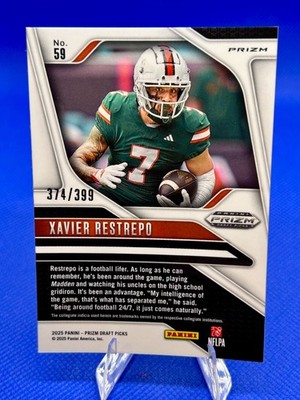 2025 Panini Prizm Draft Picks Football Xavier Restrepo #59 Red