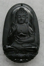 neuer Schwarzer Obsidian Buddha asiatischer Schmuck Anhänger aus Vulkanglas