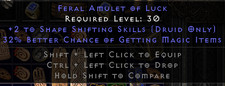DIABLO 2 RESURRECTED S13 LADDER FERAL AMULET OF LUCK FOR DRUID