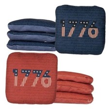 Pro Cornhole Bags Set of 8 - Professional Dual Sided Slick and Blue/Red 1776
