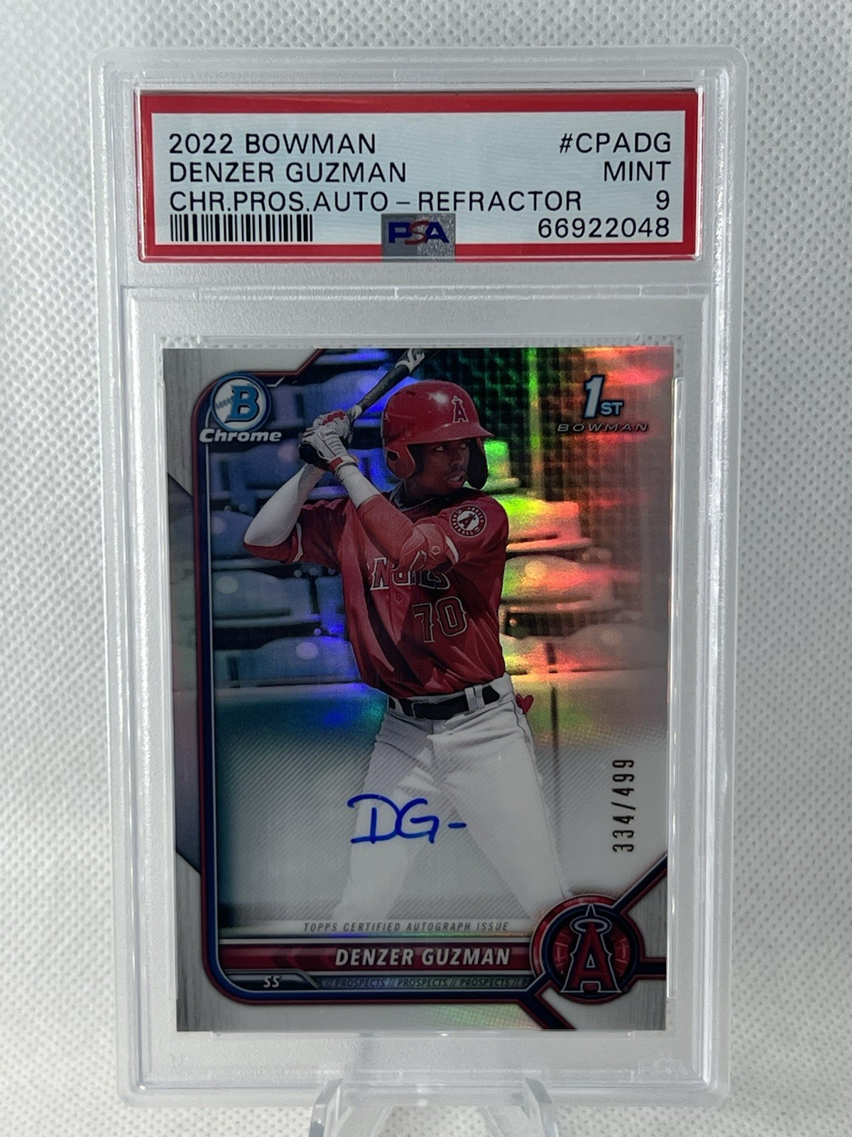Denzer Guzman - 2022 Bowman Chrome Refractor Auto /499 1st Bowman PSA 9