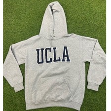 UCLA Bruins Hoodie Sweatshirt Gray Navy Blue Tackle Twill Logo Mens Medium