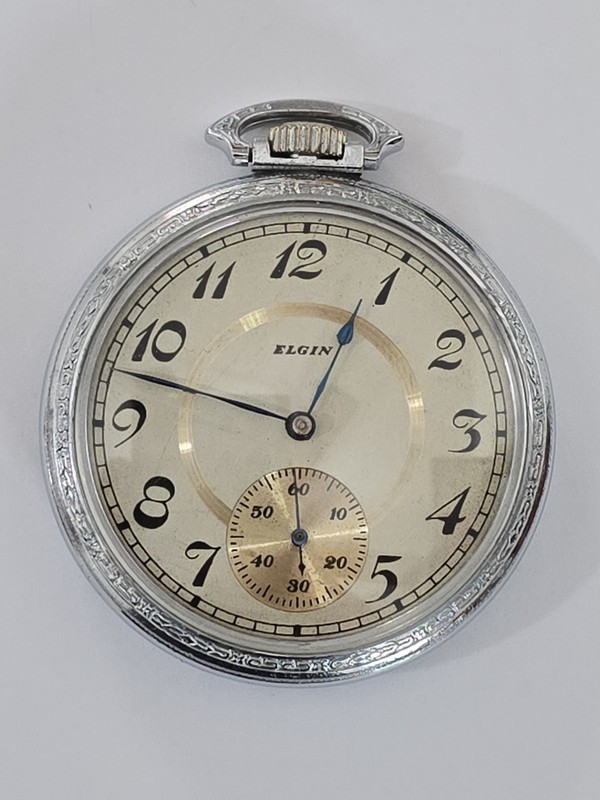 Vintage Elgin 12s Pocket Watch  Nickel Chrome Case PARTS(Lot-266)