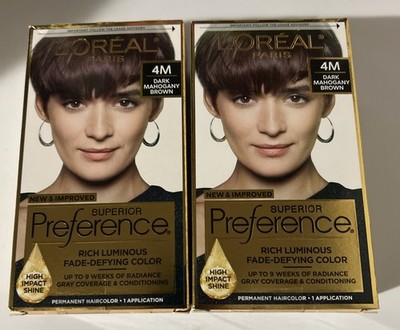 L'Oreal Superior Preference Hair Color Dye 4M Dark Mahogany Brown Two Boxes Perm