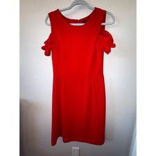 Tahari Arthur S Levine Dress 8 Red Cold Shoulder Knee Length Ruffle Elegant Chic