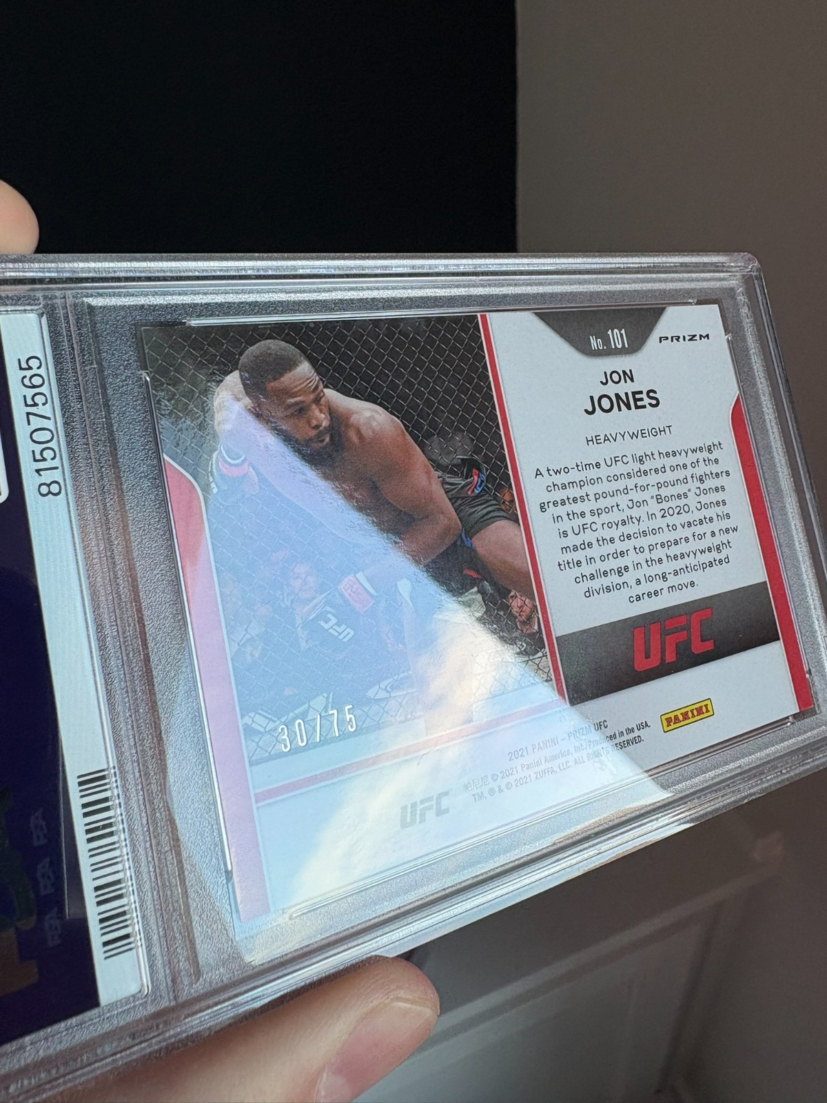 Jon Jones Neon Green Prizm /75 - 2021 Panini Prizm UFC Debut #101 - PSA 9 view 5