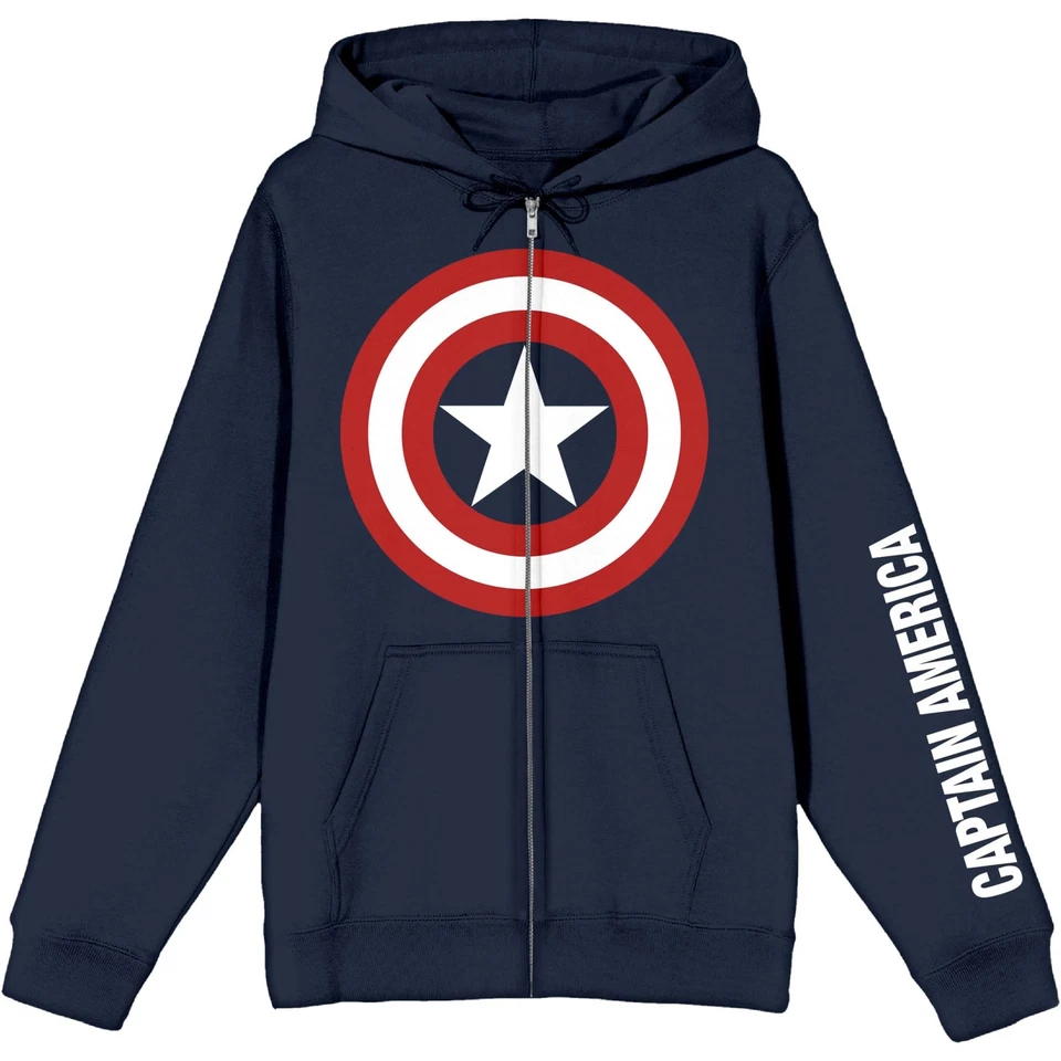 Chaqueta Marvel Capitán América Para Hombre Escudo Logo Manga Larga Cremallera Sudadera con Capucha Foto 3 de 4