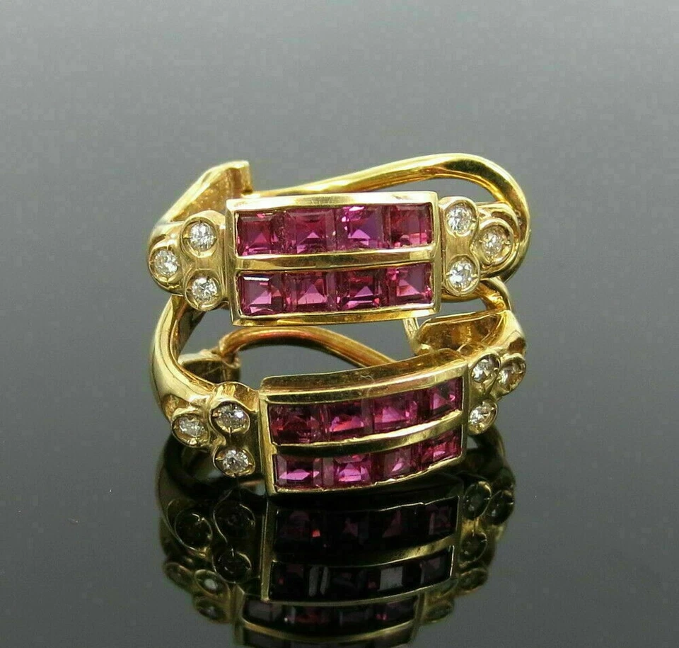 2.30 Ct Natural Pink Ruby Huggie Earrings Yellow Gold Plated Silver Earrings N50 - Image 3 of 4