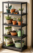 5 Tier Plastic Shelving Unit Black - Adjustable Utility Storage Rack