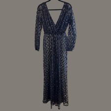 Women  s Black Lace Chiffon Sequin Maxi Dress