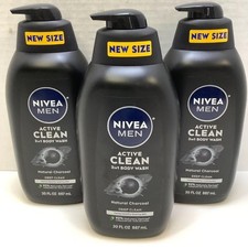3 PACK NIVEA Men Active Clean Body Wash, Natural Charcoal , 30oz.