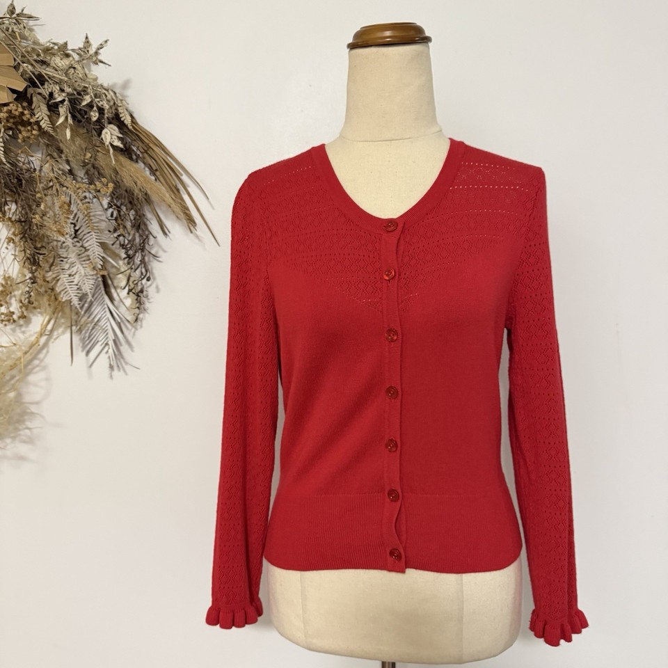 Review Bella / Chessie Long Sleeved Cardigan Tomato Red Button Up Size 10