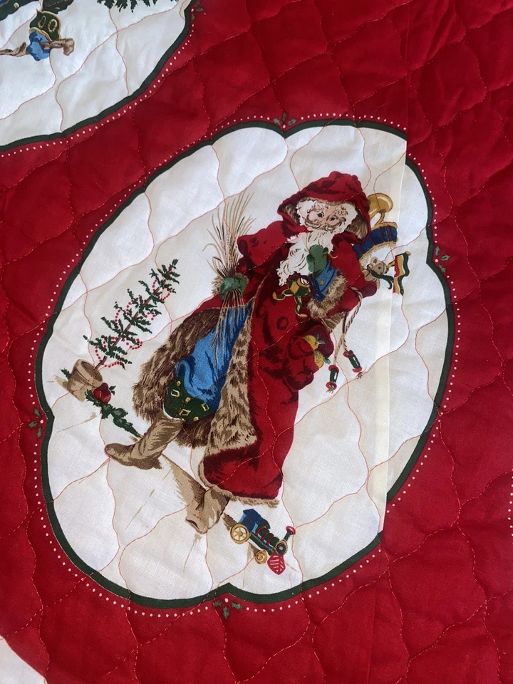 Vintage Cotton Cut Sew Fabric Panels 54" FATHER CHRISTMAS Tree Skirt & STOCKING - Image 2 of 4