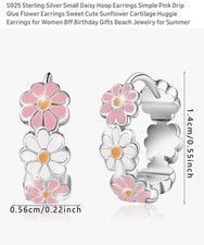 Sterling Silver S925 Small Daisy Hoop Earrings for Women, 2 pair 4 hoops 
