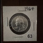 1964 Washington Quarter Uncirculated Silver 25C Coin 0.9 Fineness Uncertified