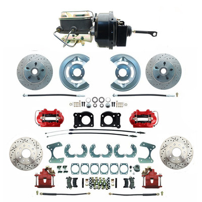 CJ Classics Power Disc Brake Conversion Kit Red With Drilled/ Slotted Rotors ...