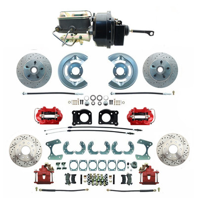 #ad CJ Classics Power Disc Brake Conversion Kit Red With Drilled Slotted Rotors ... $1430.99