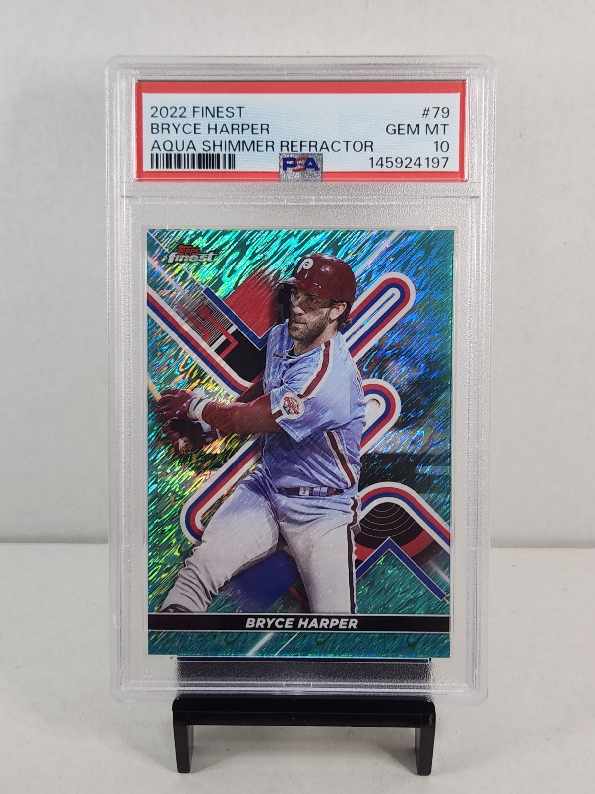 2022 Topps Finest 79 Bryce Harper Aqua Shimmer Ref /175 PSA Gem Mint 10 Phillies