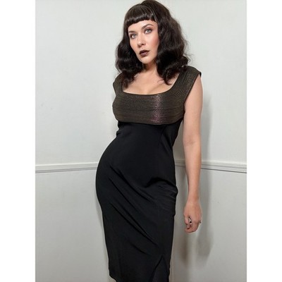 1990s Vintage Black and Gold Bodycon Dress by Cache