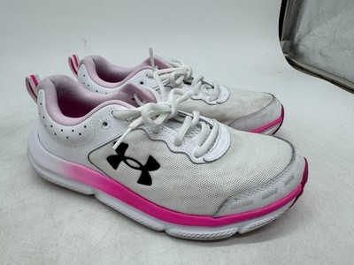 Under Armour Charged Assert 10 Athletic Running Shoes Womens White Pink - 8 WIDE