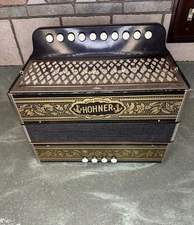 Vintage Hohner Marca Registrada 1 Row Button Accordion Black/Gold Plays Perfect