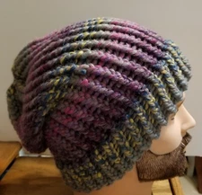 One Size Soft Multi-color Extra Wam Wool Blend Hand Knitted 100% Handmade Slouch