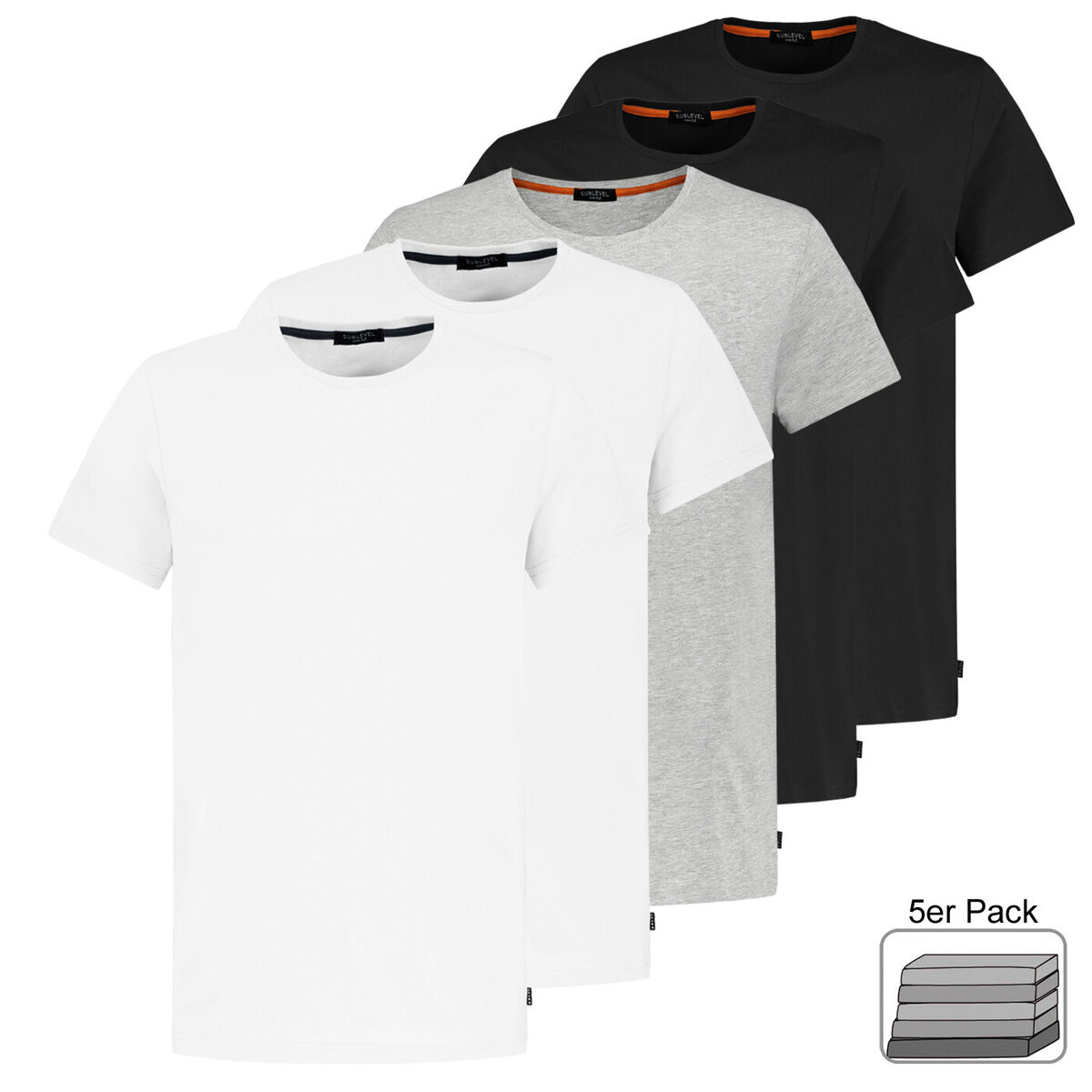 Freizeit Sublevel 5er arm Basic Sommer Shirt kurz | Herren eBay T-Shirt Pack Baumwolle