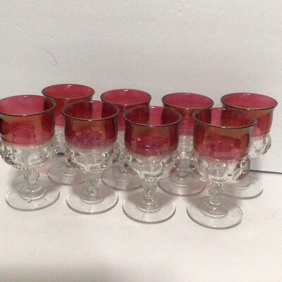 8 Tiffin Ruby Red Kings Crown Oval Thumbprint Wine Glasses Hold 6 Oz