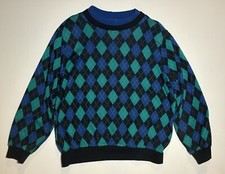 Women  s M VTG 80s 90s Cape Cod Argyle Sweater Double Collar Librarian Geek Nerd