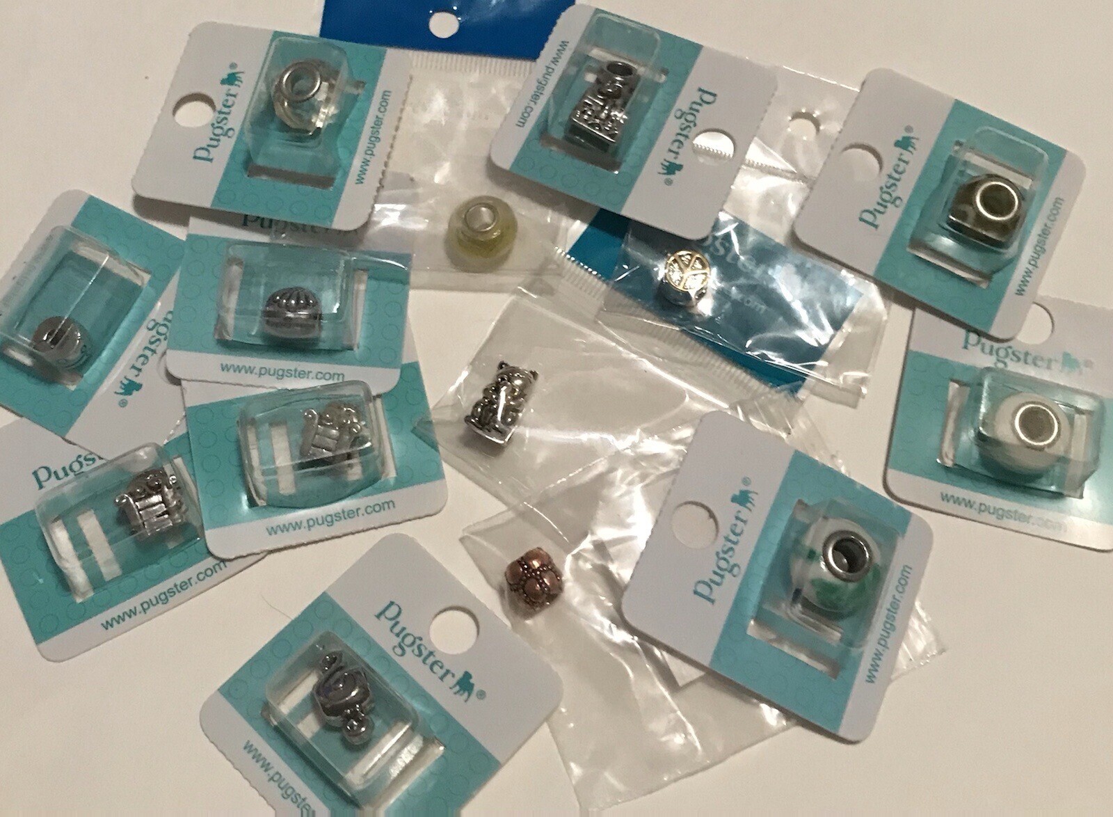 Lot of (13) Pugster European BRACELET CHARMS Silver, Gold & Glass Beads