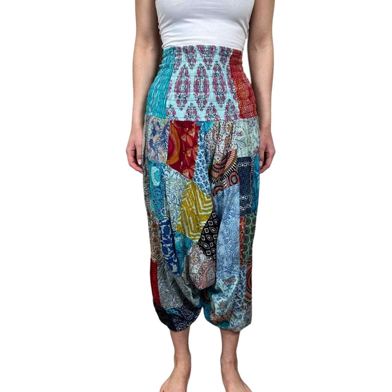 Boho Patchwork Drop Crotch Harem Pants Women's Sm… - image 1