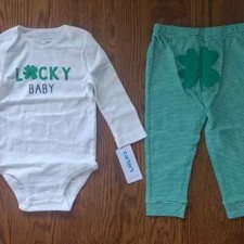 Carter's St Patricks Day 2 pc Outfit Bodysuit Pants Lucky Baby Boys Girls 18 M