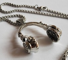 Headphones Silver Coloured 24" Necklace & Pendant