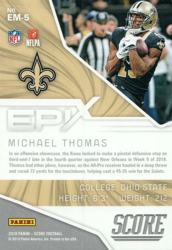 EM-5 Michael Thomas New Orleans Saints 2019 Score Football Card - Image 2 of 2