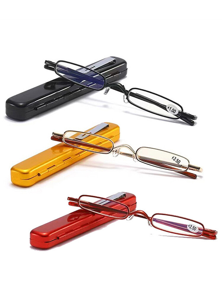 Portable Mini Pocket Reading Glasses Metal Small Eyeglasses Case