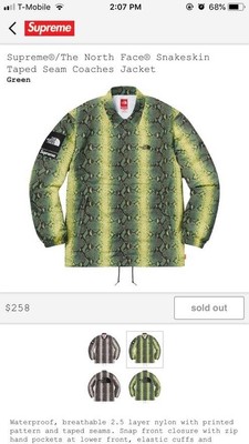 supreme the north face snakeskin taped seam coaches jacket green