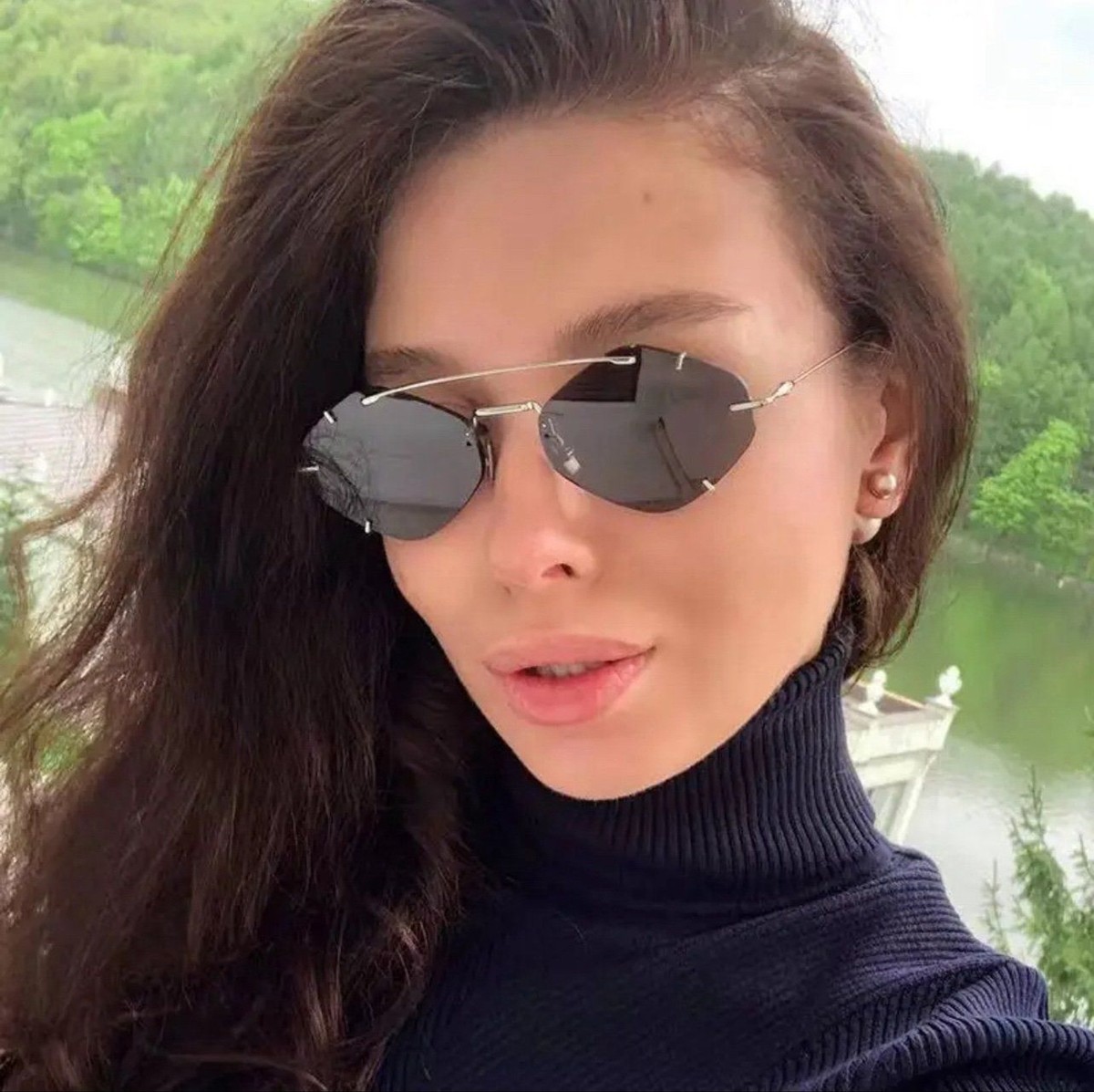 Retro Rimless Rectangle Sunglasses Luxury Frameless Square Trendy Diamond Rimless Rectangle Sunglasses Men Women Retro Frameless  main image 2