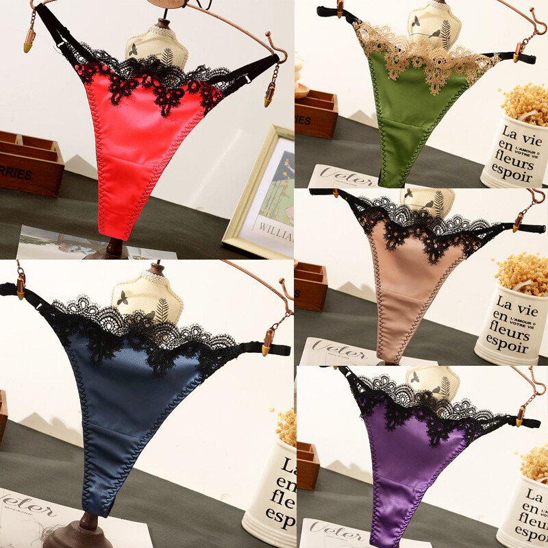5 Pc Lot Sexy Womens Satin Panties Underwear Lace G string Thong Bikini Lingerie