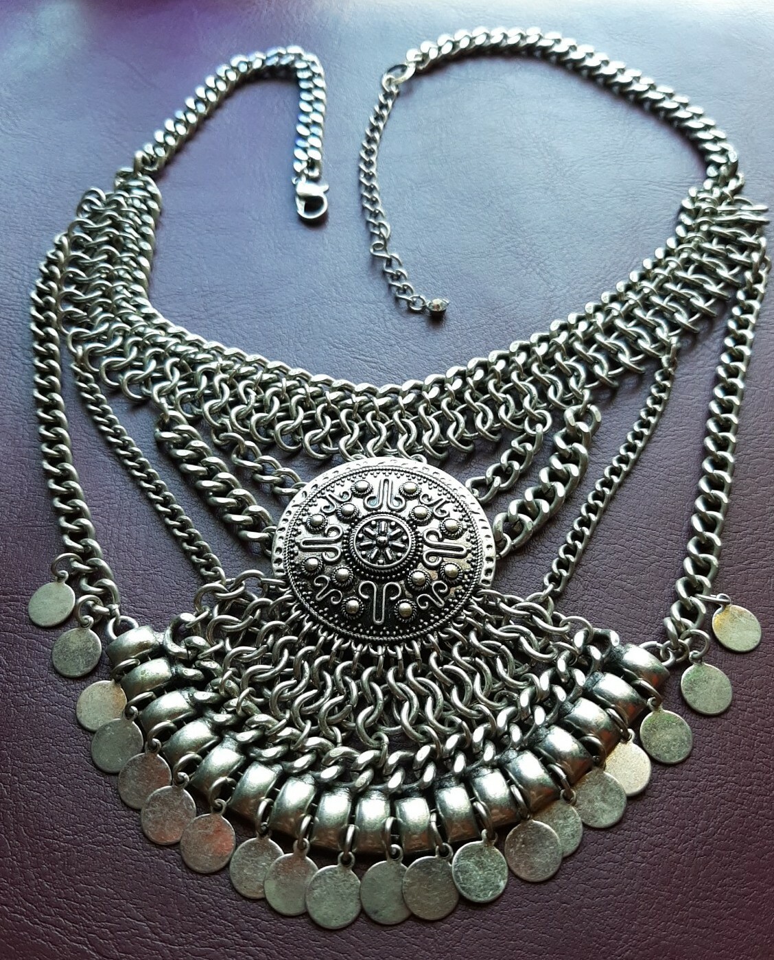 Statement Necklace Multi Chains Medallions Boho  … - image 6