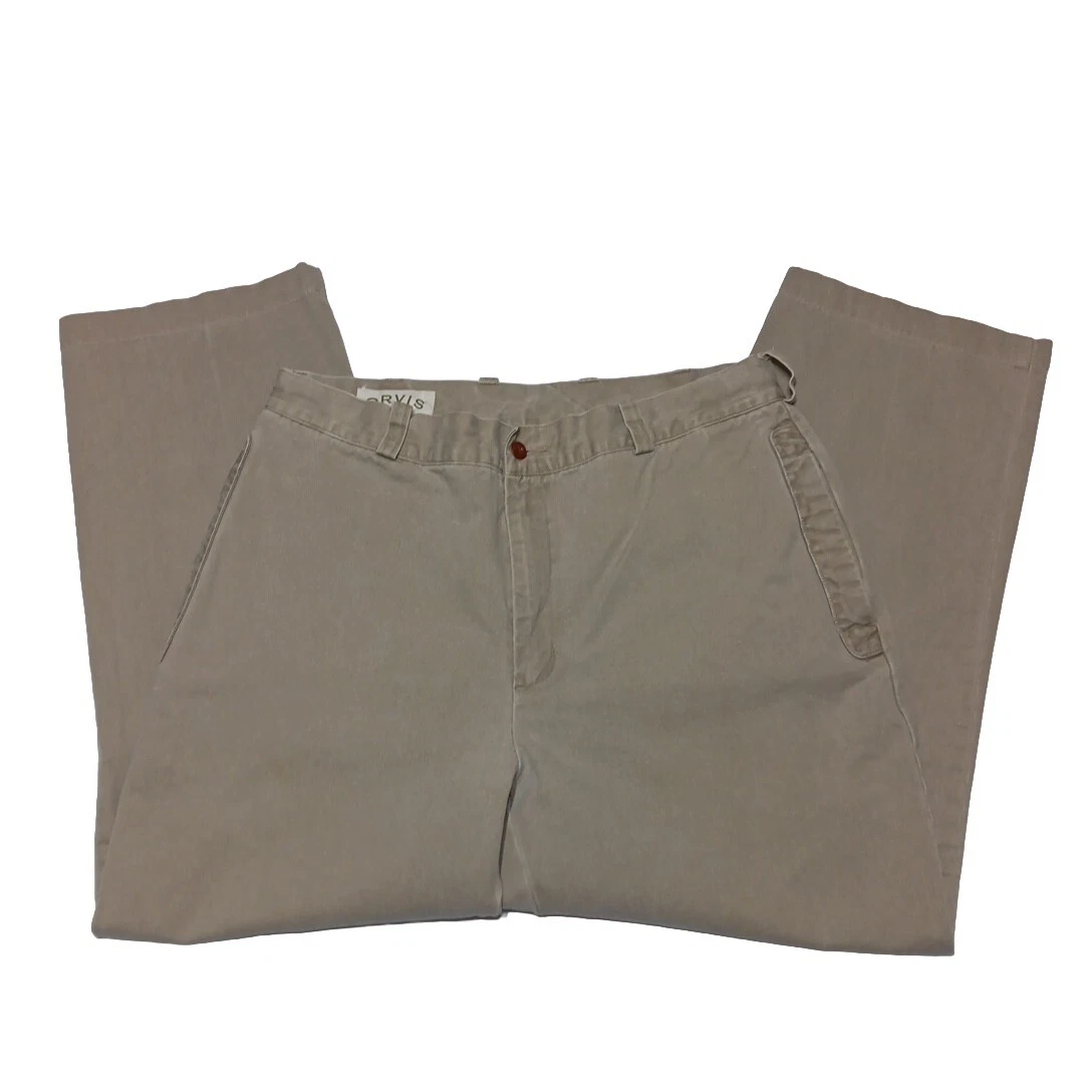Orvis Chino Pants Men's Size 34x27 Khaki 100% Cotton RN 70534 READ