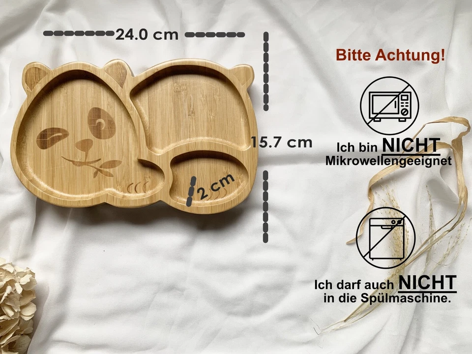 Bambus Babyteller; Kindergeschirr mit Saugnapf, Besteck: Panda Blau - Bild 2 von 3