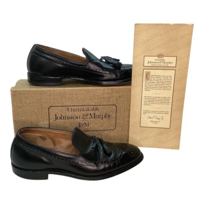 Vintage Johnston & Murphy Black Leather Tassel Loafers Men's Size 8.5 D/B