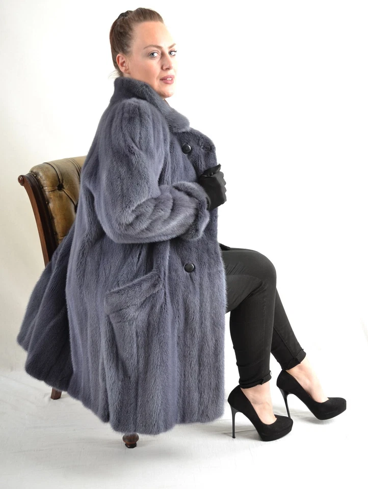 US5209 ABRIGO DE PIEL DE VISÓN REAL MODERNO RANCHO AZUL VISÓN CHAQUETA TALLA XL - ABRIGO DE VISÓN Foto 2 de 4