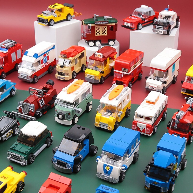 DECOOL Mini Pull Back Car City Police Taxi Bus Cooper Truck