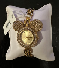Disney Mickey Mouse Goldtone w/Rhinestones Watch 1990's 
