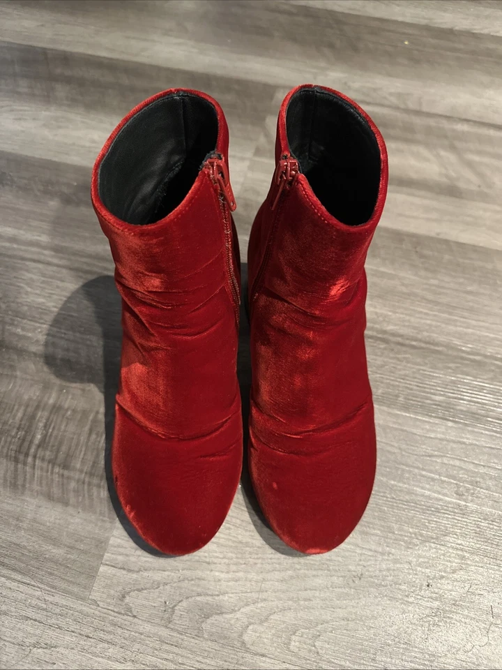 MM6 by Maison Margiela Rojo Terciopelo Cuero Cremallera y Botines EU 37 Foto 2 de 4