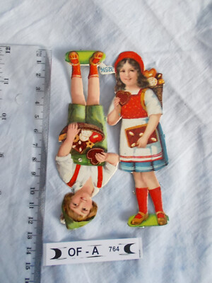 OF-A764 K: 2 alte Oblaten Lebkuchenkinder, TB, Scraps, Prägedruck  3D, 32514